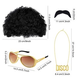 MIVAIUN 4 Pieces Hippie Costume Accessories, 70s Fancy Dress Hippy Costume, Funky Afro Wig, Moustache, 70s Accessories for Men Hippie Costume Mens Wig, for 60s 70s Hippie Themed Party (4 Pieces)