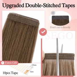SEGO Double-Stitched Tape in Hair Extensions Human Hair Invisible Tape in Hair Extensions Long Straight Tape Hair Extensions for Women,16 Inch,#4 Chocalate Brown,20pcs 46g