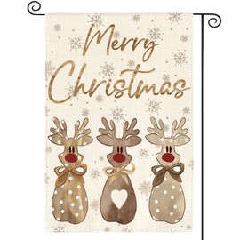 AVOIN colorlife Merry Christmas Garden Flag 12x18 Inch Double Sided Outside, Red-Nosed Reindeer Rudolph Winter Holiday Yard Outdoor Flag