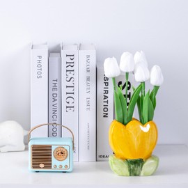 Busnos Brush Holder Cute Pen Holder Boho Style Yellow Tulips Room Decoration Kawaii Gift for Women Birthday Pen Holder Desk Pens Organiser Office Aesthetic Make Up Organiser for Girls