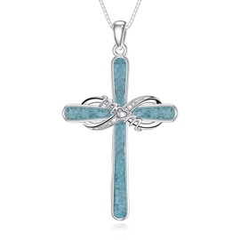Flpruy Infinity Cross Mom Necklace 925 Sterling Silver Turquoise Cross Pendant Necklace Religious Jewelry Mom Gifts for Women