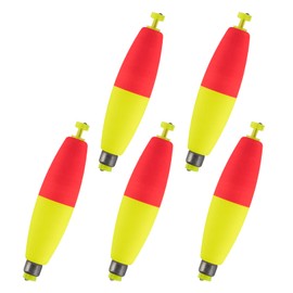 Dr.Fish 5 Pack Cigar Fishing Bobbers Weighted Bobbers Snap-On Spring Floats EVA Foam Fly Freshwater Boat Fishing for Bass Trout Panfish Bluegill 1.4" Red/Fluorescent Yellow