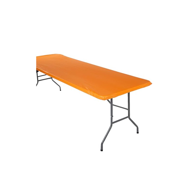 Fun Express Rectangle Fitted Plastic Tablecloth Orange, 6 Ft