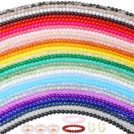 Natonhi 1400pcs 30 Color Glass Beads for Jewelry Making, 8mm Round Crystal Glass Bracelets Making Kit Suitable for Beginner Bracelet Making