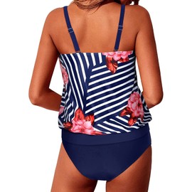 Yonique Two Piece Blouson Tankini Swimsuits for Women Modest Bathing Suits Loose Fit Swimwear Blue Floral 24 Plus