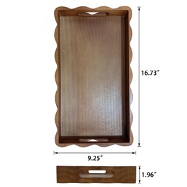 JUIOETURPine Wood Decorative Tray with Handle Rectangular Wooden Serving Tray for Breakfast in Bed,Coffee Table,Dining Table,or Kitchen - Perfect for Living Room,Bedroom,and Entryway Decor (Brown)