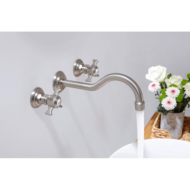 SITGES Wall Faucet,Two Handle Bathroom Sink Wall Mount Faucet with