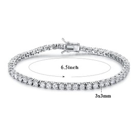 Gemsme 925 Sterling Silver Moissanite Bracelet, 18K White Gold Plated, 3mm Round, Tennis Bracelet, 6.5-8.5 Inch