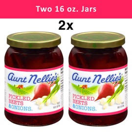 Aunt Nellie’s Pickled Beets & Onion | Tangy, Earthy, Sweet and Delicious | Deep Vibrant Ruby Red-Purple | Grown & Made in USA | Smoothies, Salads, Side Dishes | 16 oz. glass jars (Pack of 2)