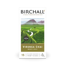 Birchall Tea Bags, Virunga Chai, Spiced Black Tea Bursting with Spicy Flavors, Gift For Tea Lovers, 1 Pack of 15 Plant Based Prism Tea Bags