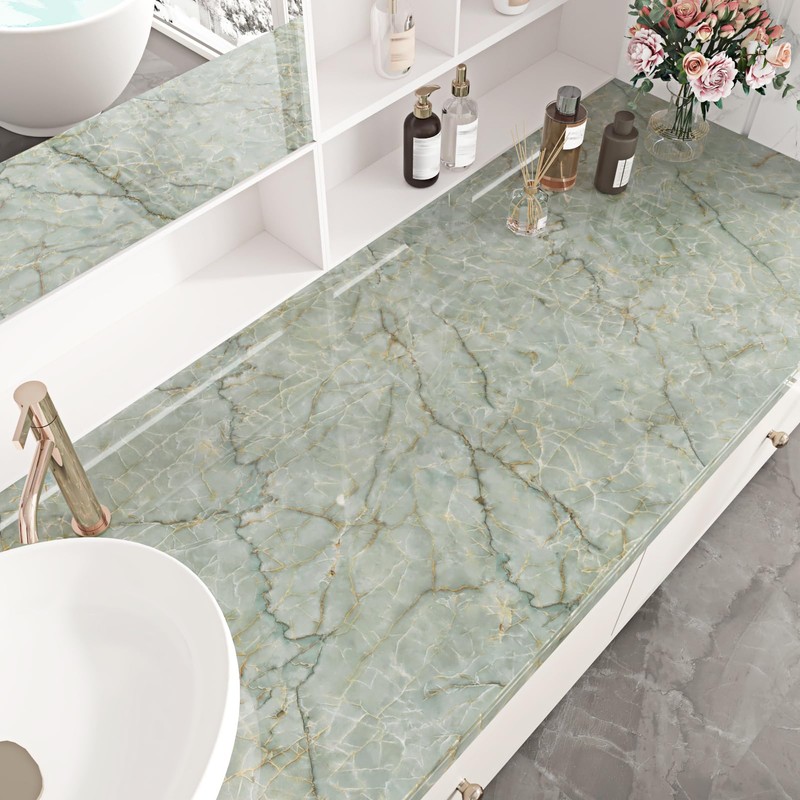 EPPKILY 15.7"×196.9" Green Marble Contact Paper Peel and Stick Countertops
