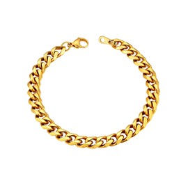 9MM Wide 18K Gold Plated,Stainless Steel Base Chunky Bracelet Curb Cuban Chain Men Jewelry