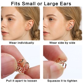 LOLIAS 24pcs Gold Ear Cuff Ear Cuff Earrings Women's Small Hoop Earrings Fake Earrings Helix Cartilage Earrings 18K Gold-Plated Hypoallergenic Earrings Cuff Ear Clips Helix Pircings, Resin
