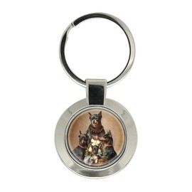 Dobermann Family of Carl Reichert Keyring, Silver tone metal