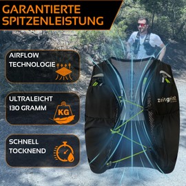 zeitgeist OUTDOOR® Running Vest for Men and Women Urban Fit 2L Optimal Fit Breathable Ultralight Running Backpack 130-170 g Hydration Backpack Running Trail Running Backpack