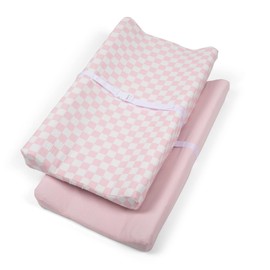 Bolton Baby Co. Checkered Muslin Fitted Changing Pad Covers | Diaper Changing Pad Sheets | 100% Extra-Soft Breathable Cotton | for Girls and Boys | Pack of 2 (Bubblegum)