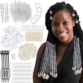 455 Pcs Locs Hair Jewelry Clear Beads Dreadlocks Accessories for Women Cornrow Braids Dreadlock Metal Clips Shell Pendant Charms Hair Decoration (Silver)