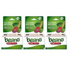 Beano Extra Strength, Digestive Enzyme Supplement, Prevents Gas, Bloating and Discomfort (Packaging May Vary) 30 Count Each (Pack of 3)