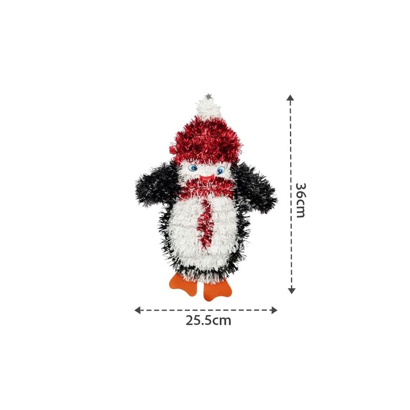 schone Christmas Tinsel Wall Plaque with Penguin – 33cm Holiday