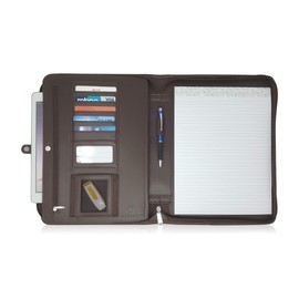 Lautus Designs Zippered Leather Business Portfolio Folder - Professional Dark Brown PU Leather Business Binder Padfolio & Organizer Folder with 10.5 Inch Tablet Sleeve