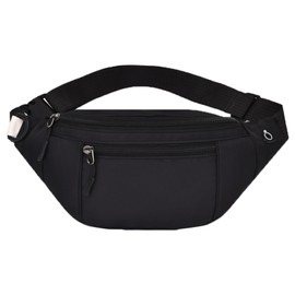 HhBdy Bumbag Black Waist Fanny Pack Running Belt for Men Women Unisex Bum Bag with 3-Zipper Pockets Adjustable Belt for Outdoors Workout Hiking