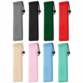 8 Pcs Portable Cutlery Bag Straw Carrying Case Cutlery Drawstring Net Bag Tableware Storage Pouch Travel Bag for Straws, Knife, Fork, Spoon, Chopsticks, Cleaning Brush