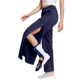 Deyeek Women's Tearaway Pants Elastic Waist Casual Side Snap Open Bottom Sweatpants Loose Fit Post Surgery Pants with Pockets M Navy Blue