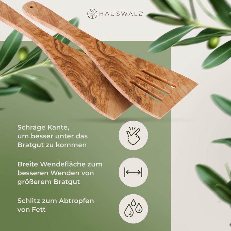 HAUSWALD® Olive Wood Spatula - Set of 2 [Extra Wide