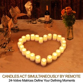 HOME MOST Set of 24 LED Votive Candles with Timer and Remote (Ivory Body with Warm White Glow) - Flickering Flameless Votive Candles Battery Operated - Bulk Rustic Wedding Decorations Reception Table