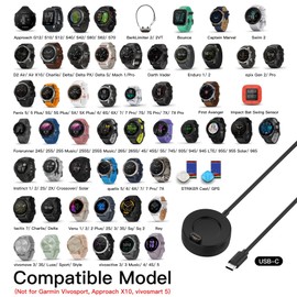 COSOOS 2-Pack USB-C Charging Cables for Garmin Charger Cable Stand, 1m Long & 30cm Short Watch Charging Dock Station for Garmin Fenix 7 6 5, Vivoactive 5 4 3, Forerunner 935, 245