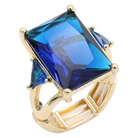 Lavencious Big Bold Radiant CZ Stones Stretch Statement Rings for Women Size 7 to 9 (Blue)