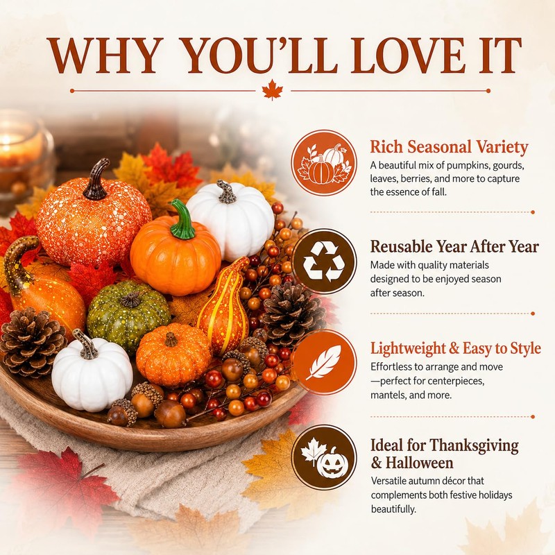 120-Piece Fall Harvest Decor Set with Artificial Mini Pumpkins and