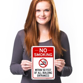 No Smoking Within 50 Feet of All Building Entrances Sign, 10x7 Inches, 55 mil Thick HDPS (high Density polystyrene), Made in USA