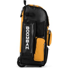 Boombah Rolling Superpack Baseball/Softball Gear Bag - BRSP2C23 Black/Gold - Telescopic Handle - Holds 4 Bats - Wheeled Version