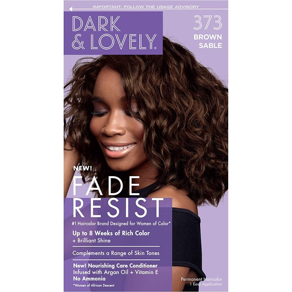 SoftSheen-Carson Dark and Lovely Fade Resist Rich Conditioning Hair Color, Permanent Hair Color, Up To 100 percent Gray Coverage, Brilliant Shine with Argan Oil and Vitamin E, Brown Sable