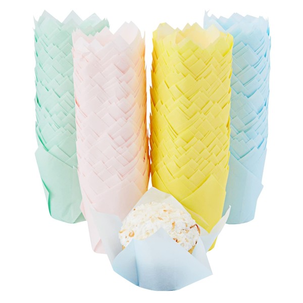 400 Tulip Muffin Cases - 4 Assorted Pastel Colours