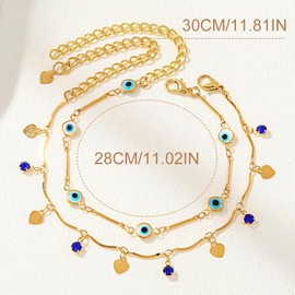 Reaky Boho Heart Anklets Layered Anklets Evil Eye Anklets 2 Pieces Gold Anklets Beach Jewelry for Women, ✰