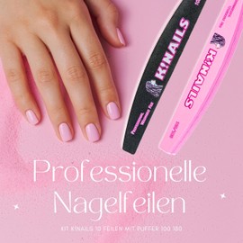 K!NAILS Professionelle Nagelfeilen 100 180 – Waschbares Nagelset 10-teilig mit Puffer 100/180 Polieren von Nagelfeilen – Semipermanente Gel-Entfernungsfeilen und Nagelrekonstruktion
