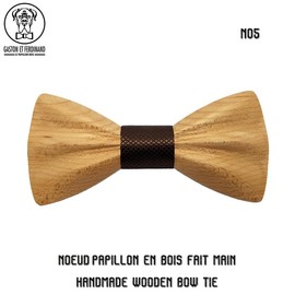 Gaston et Ferdinand - Noeud Papillon en Bois Clair Forme Classique et 3D Tissu Au Choix Fait Main Artisanal, N05, Unit size