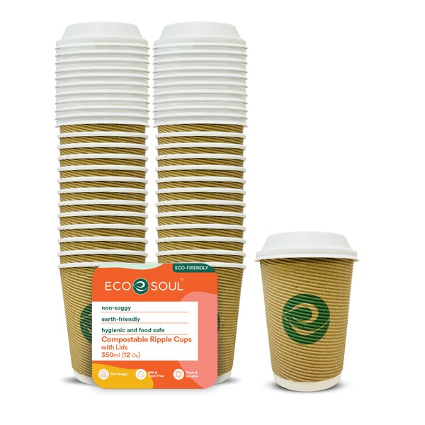 ECO SOUL Compostable Ripple cups- 12oz / 350ml, with compostable