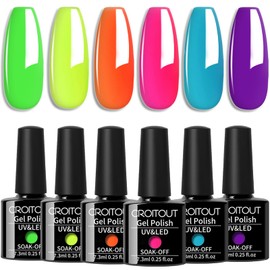Croitout UV Gel Nail Polish Set, Shellac Nail Gel Polish Colours Set, Sock Off Gel Nail Polishes Set, Glow in the Dark Neon Gel Polish Kit for Home DIY Manicure Nail Salon 6 x 7.3ml