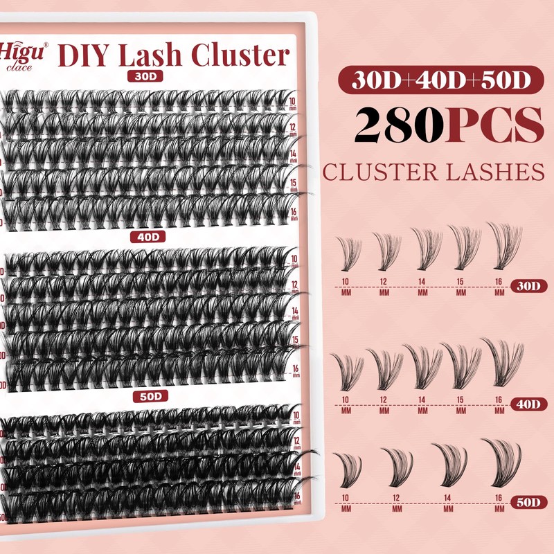 Higu clace Eyelash Extensions, 280 Pieces, 30D + 40D +