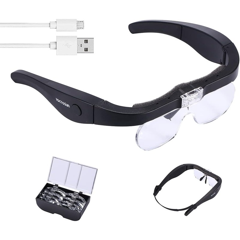 YOCTOSUN Rechargeable Magnifying Glasses, Head Magnifier Glasses with 2 LED