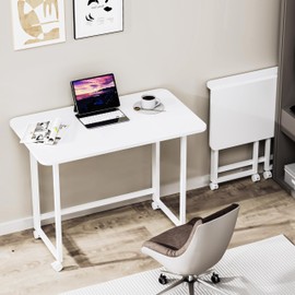 Serxis Folding Desk,Not Require Assembly,Small Foldable Desk 31.5" for Small Spaces,Space Saving Computer Table Writing Workstation for Home Office,White