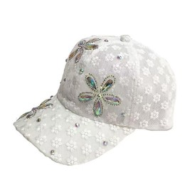 Women's Sun Hat Shiny Rhinestone Inlaid Baseball Cap Fashionable Lace Embroidery Lightweight Breathable Sunshade (US, Alpha, One Size, Beige)