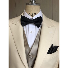 Black Paisley Men's One-Touch Casual Formal Bow Tie & Pocket Square Set of 2, Black