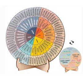 Wmzjnljy 1pc 15cm Feelings Wheel with Stand Double Sided Wooden Emotion Wheel Chart for Therapist, Feelings Wheel Therapy Office Desk Decor for Home Office School(U74-1)