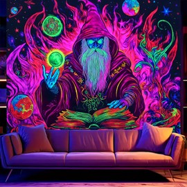 BSFHH - Tapiz de luz negra para Halloween, reactivo a los rayos UV, para colgar en la pared, escena nocturna espeluznante con fantasmas y calabazas, decoración del hogar inquietante para fiestas
