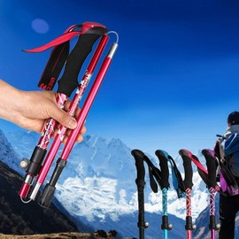 Folding 4-stage hiking stick cane support folding stick straight folding 4-stage hiking stick 1P/red
