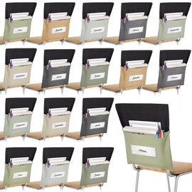 Chapou 16 Pcs Chair Pockets for Classroom, 14 x 18 Inch Green Chairback Pocket with Name Tag Slot, Seat Cover for Classroom Chairs K-5, Back to School Supplies, 8 Colors